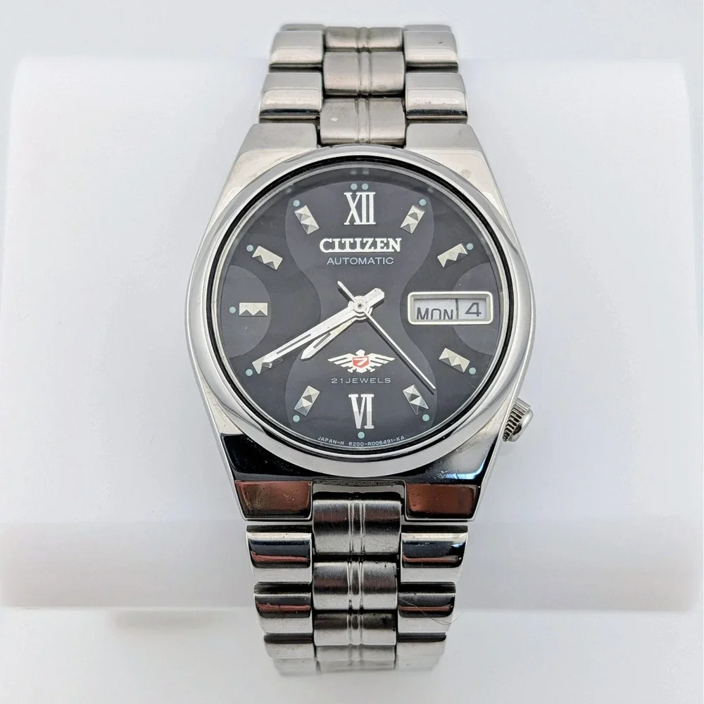 Rare Vintage Citizen Eagle 7 Automatic 21 Jewels Geometric Dial Day Date 8200